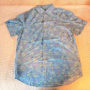 Vineyard Vines Classic Fit Whale Shirt Men’s Beach Palm Blue Button Down Size M
